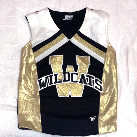 Varsity Gold and Black Metallic Cheer Uniform Top/ Vest - Picture 1 of 4